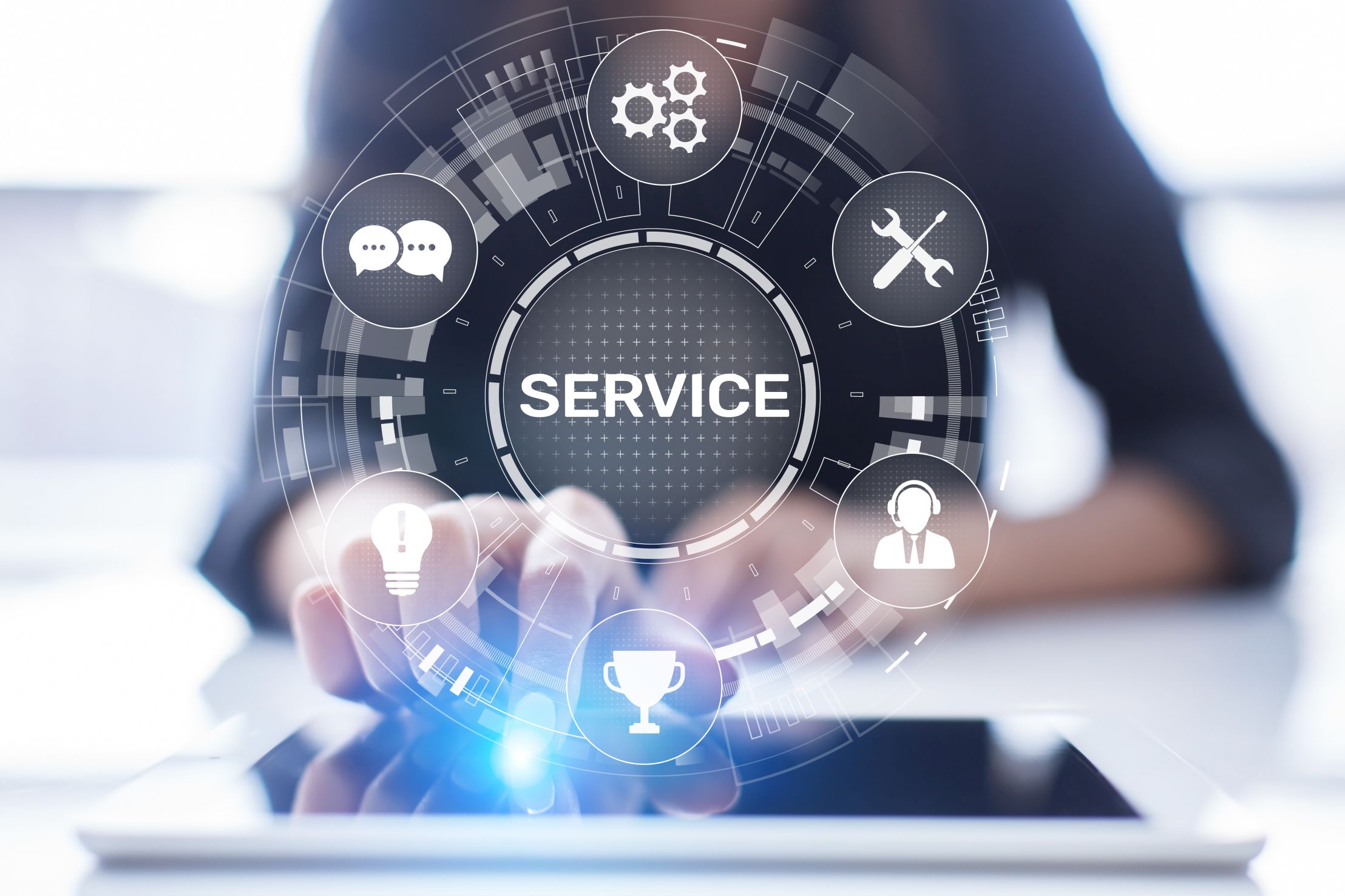 Service support customer help call center Business technology button on virtual screen